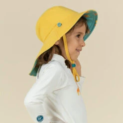 Chapeau Anti UV Bébé Réversible Jaune Et Bleu Imprimé SAVANE -Plongée Matériel Magasin chapeau anti uv bebe reversible jaune et bleu imprime savane 3