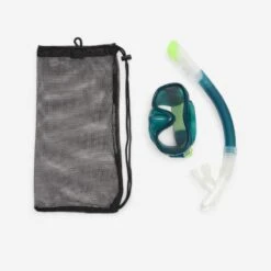 Kit De Snorkeling Masque 100 COMFORT Tuba DRYTOP Adulte Vert Avec Sac