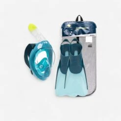 Kit De Snorkeling Masque Easybreath 540FT Freetalk Palmes Bleu Adulte Corail