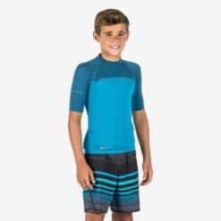 Tee Shirt Anti Uv Manches Courtes Garçon - 500 Surf Bleu