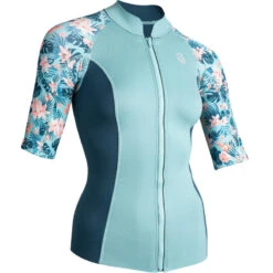 Top Anti UV Manches Courtes Femme Néoprène 1 Mm - Turquoise Fleurs -Plongée Matériel Magasin top anti uv manches courtes femme neoprene 1 mm turquoise fleurs 5