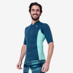Top Anti UV Manches Courtes Homme Néoprène 1 Mm - Bleu
