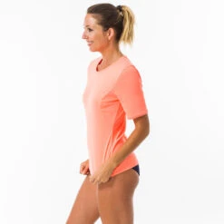 WATER TEE SHIRT Anti UV Surf Manches Courtes Femme Corail Fluo -Plongée Matériel Magasin water tee shirt anti uv surf manches courtes femme corail fluo 3